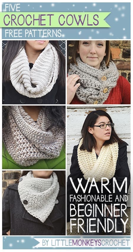 Click for 5 Free Cowl Crochet Patterns | Little Monkeys Crochet